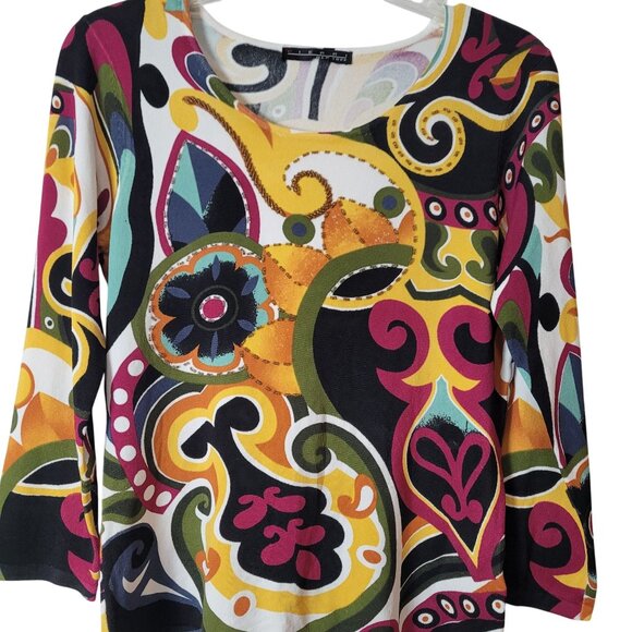 Pierre New York Womens Multicolor Paisley Print 3/4 Sleeve Top Size M - Picture 6 of 11